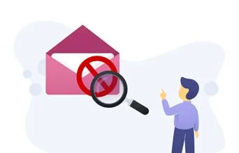 email verification email list cleaning service providers a man pointing out an open envelop envelop is banned and a magnifying glass makes it bigger representing email marketing optimization