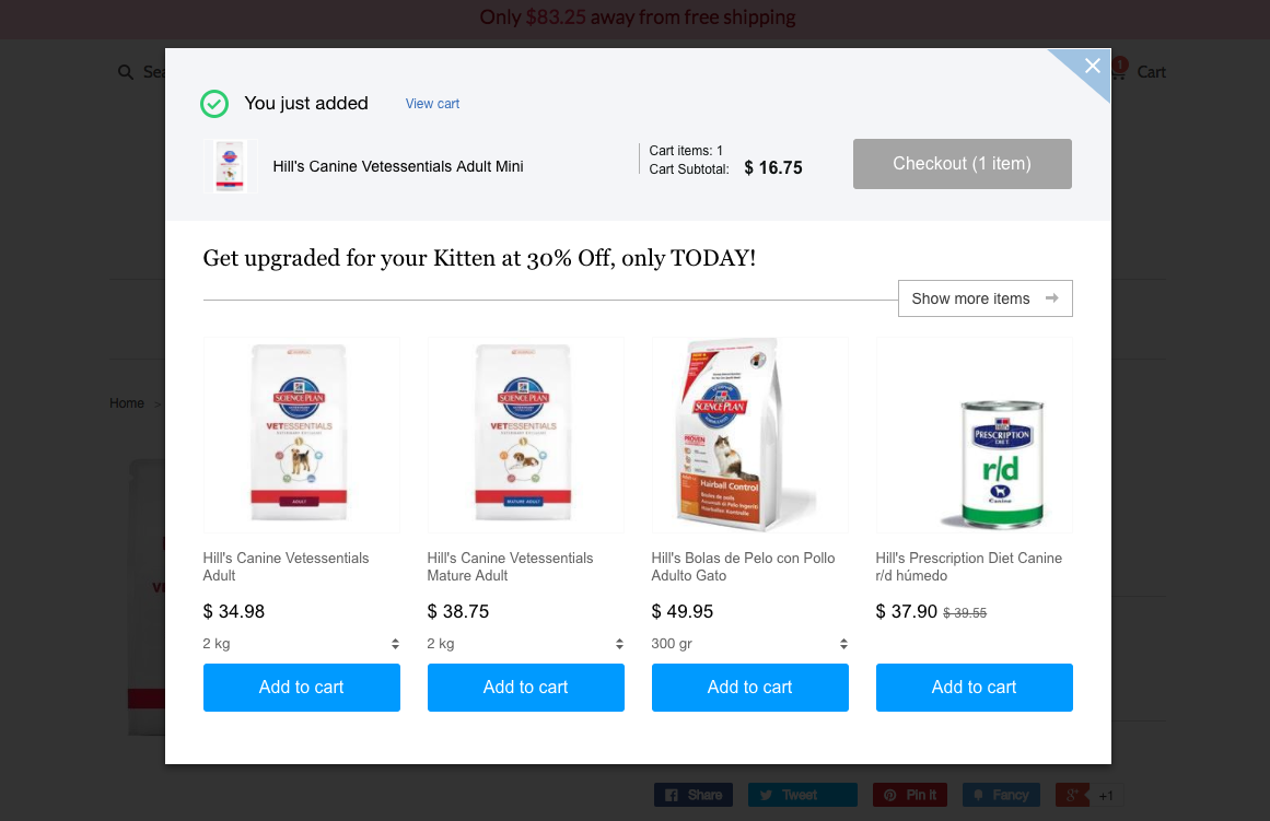 product upselling example