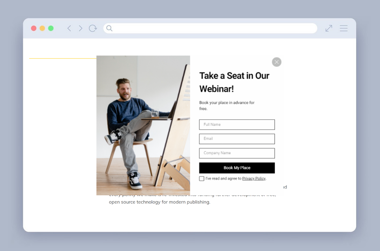 popup lead capture form on a website