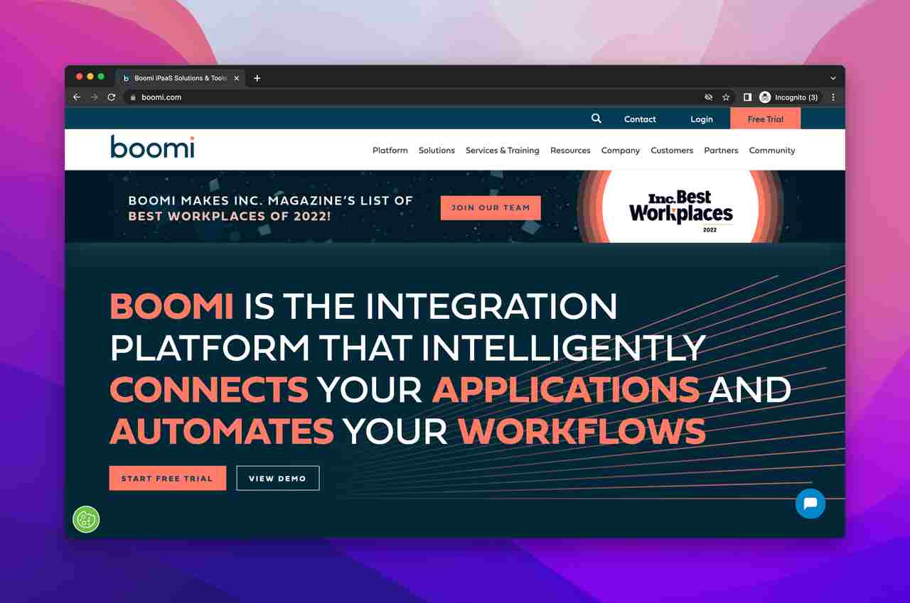 Boomi with black and orange background representing the brand as one of the best integration software tool