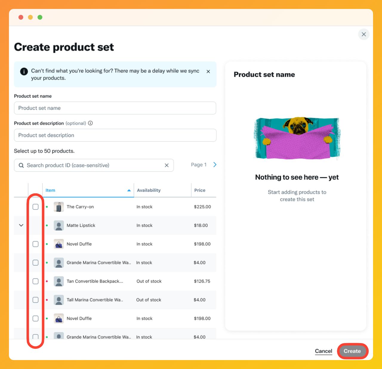 a screenshot of step six Twitter Shopify integration process product set organization