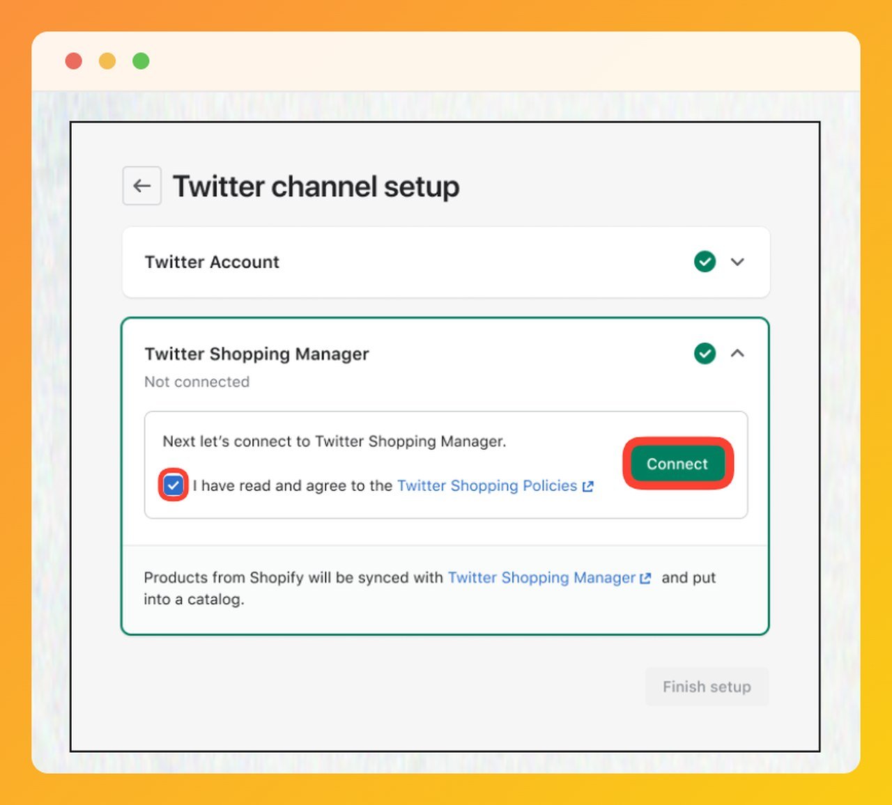 a screenshot of step three Twitter Shopify integration process