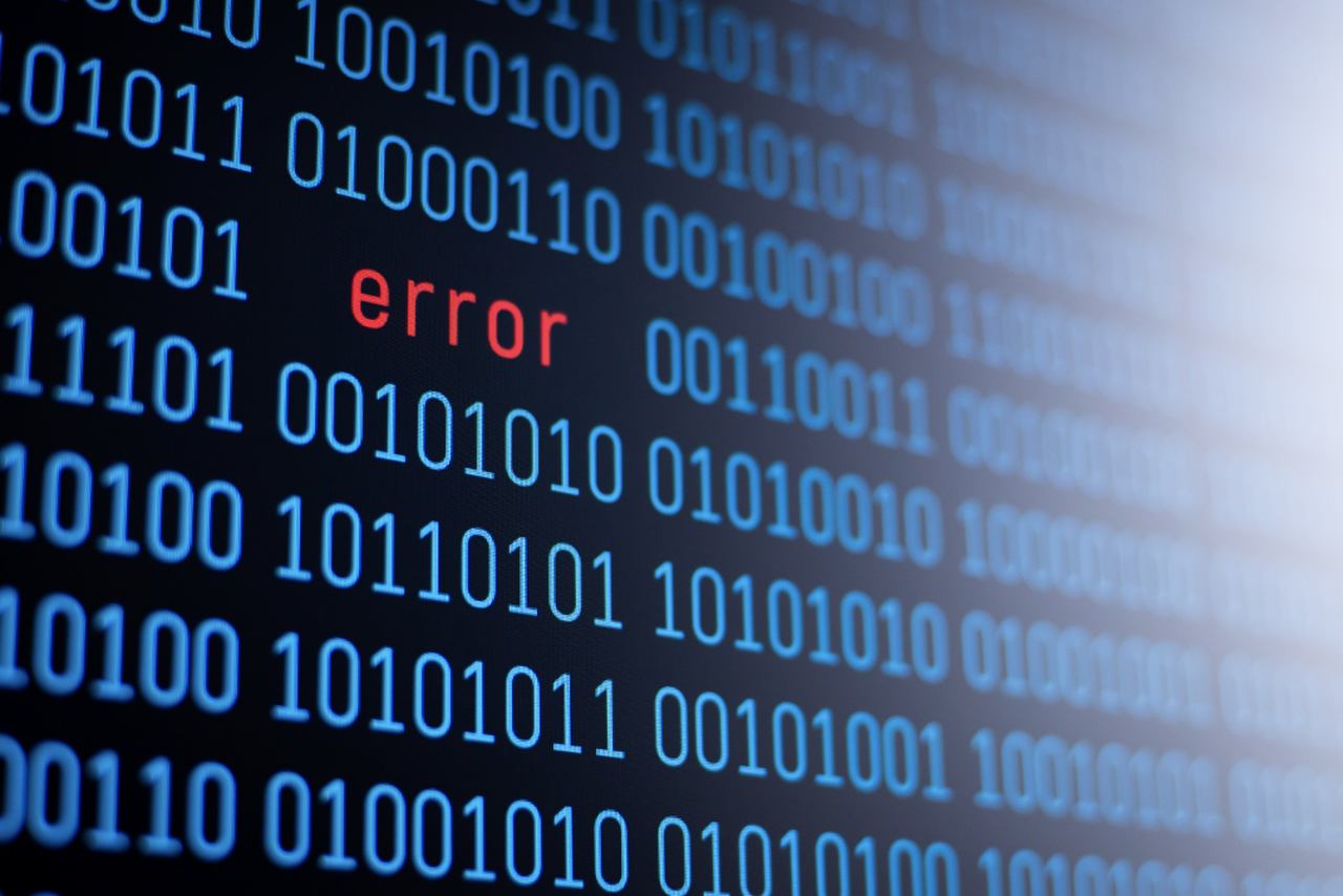 a picture that a computer screen shows codes and the word "error" in the middle