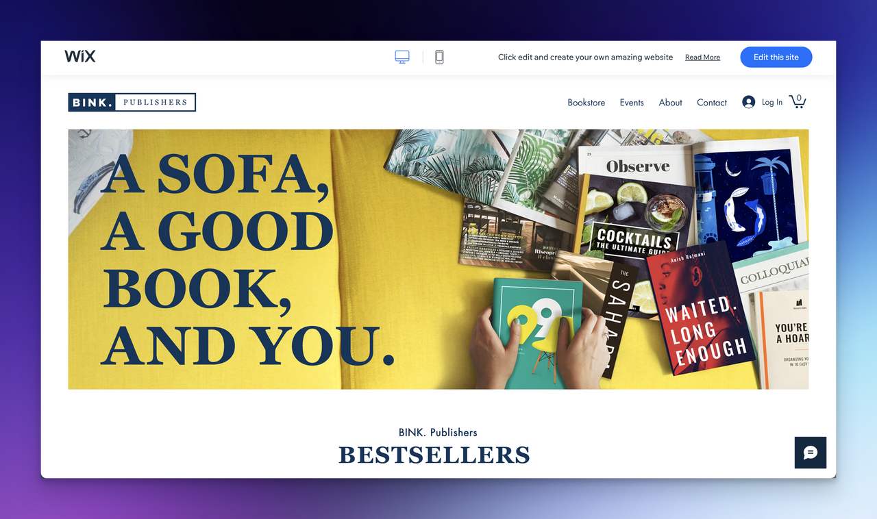 Bookstore Wix template with pictures of books and a yellow theme