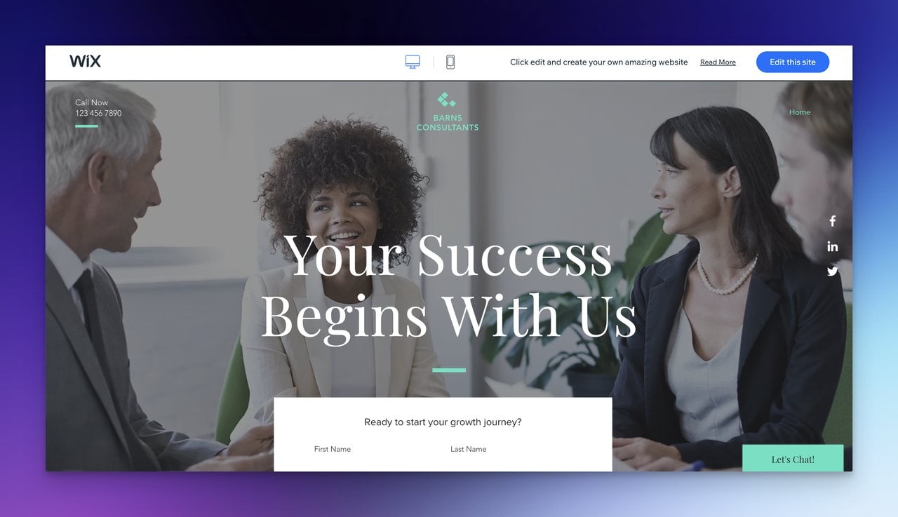 a corporate landing page Wix template example