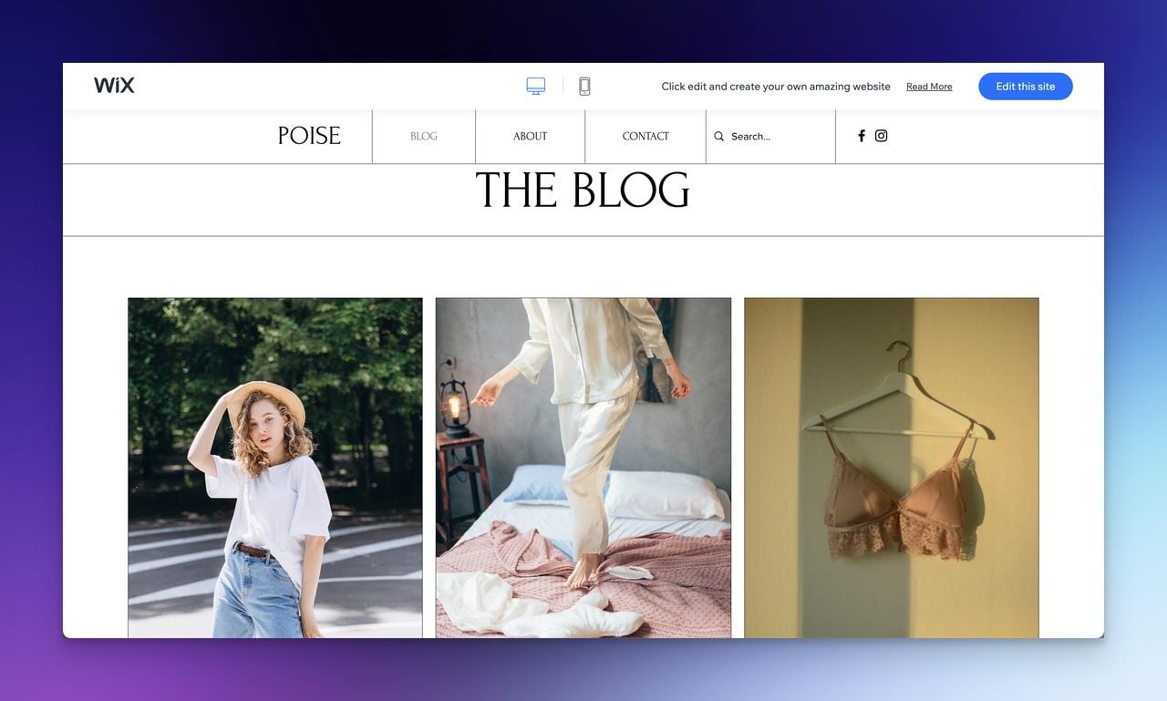 Fashion blog Wix template example