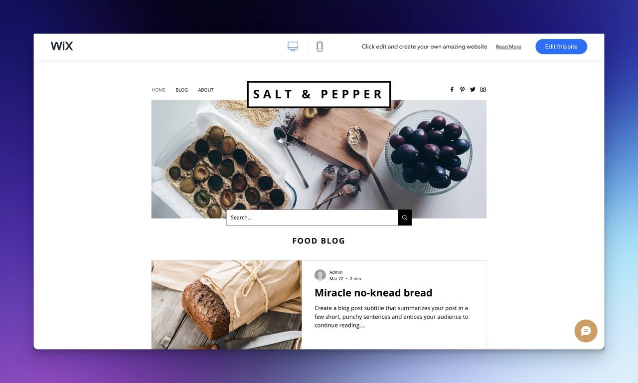 Food blog Wix template example