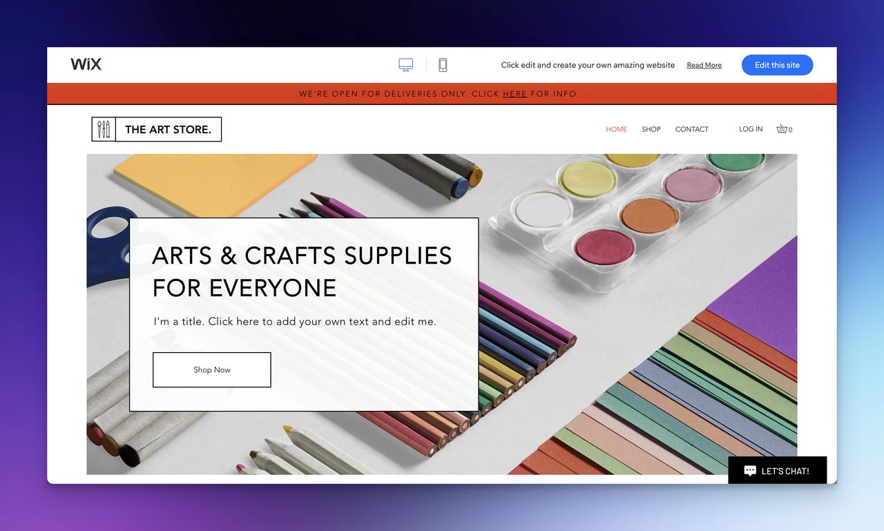 The Arts and Crafts store Wix template