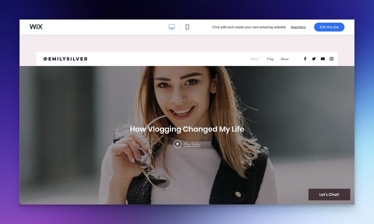 Wix Vlog template example