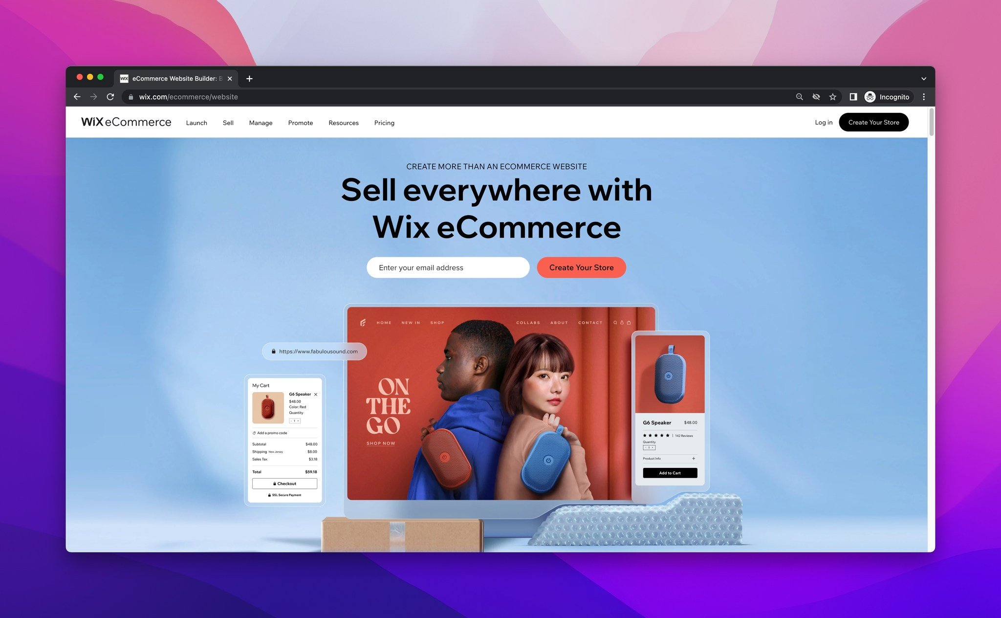 a screenshot of Wix e-commerce website landing page