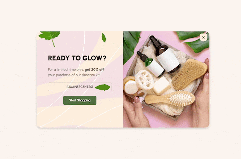 popup example to provide product bundle that says ready to glow