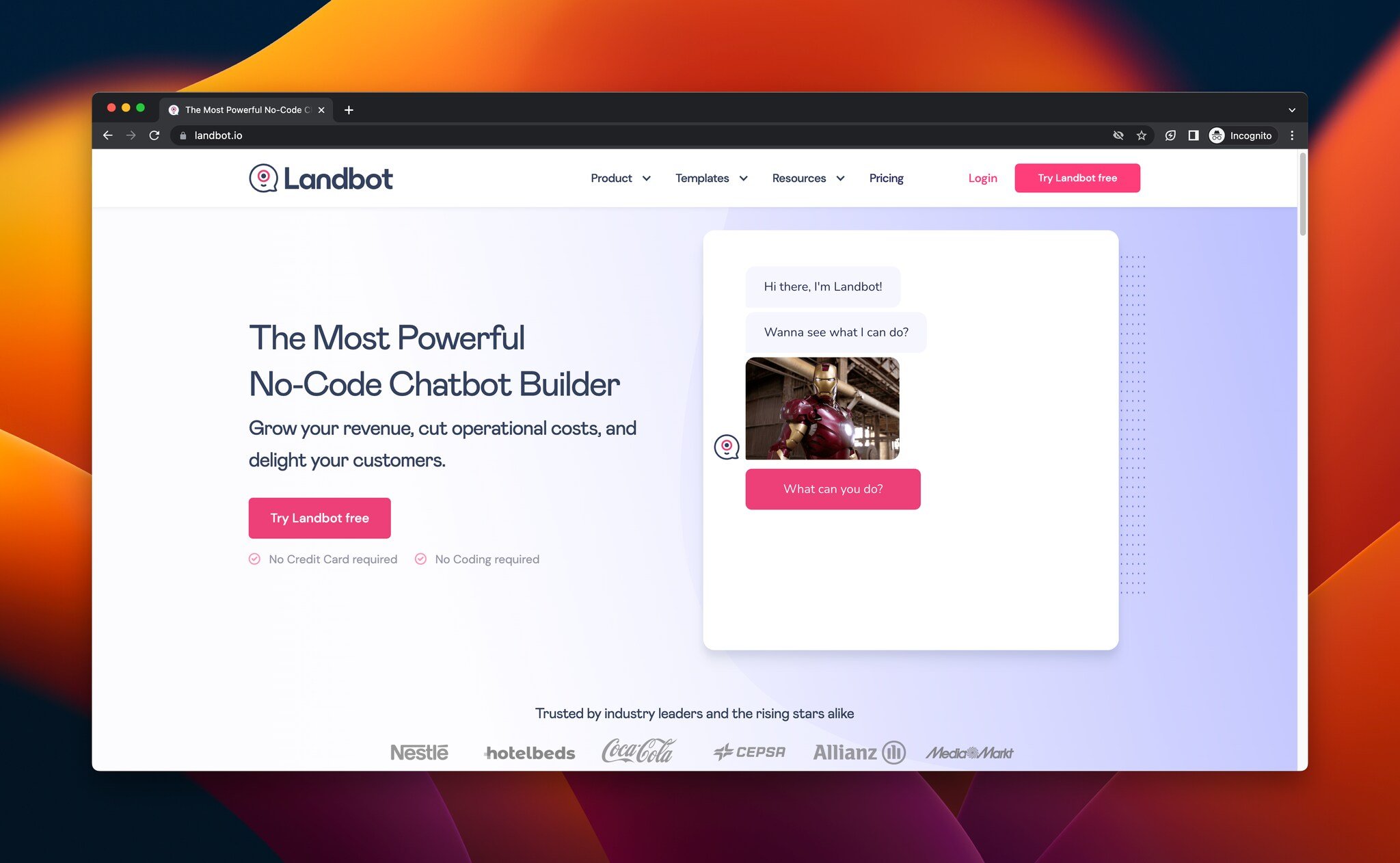 a screenshot of the landing page of Landbot, AI tool for e-commerce