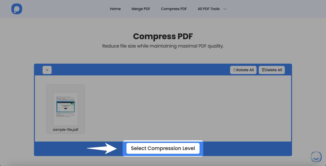 select compression level on Compress PDF with Popupsmart