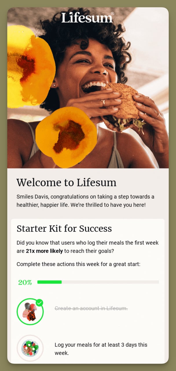 Sadakati artırmak için Lifesum başlangıç maili