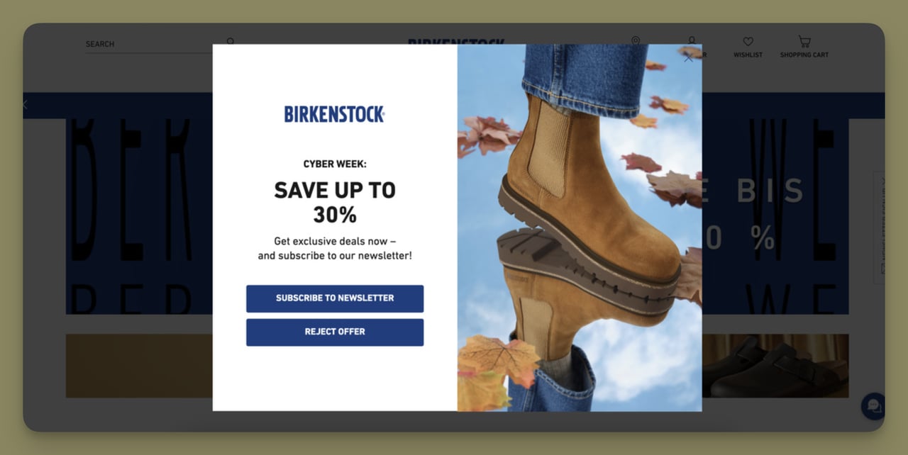 mevsimlik-segmente-odaklı-birkenstock-hosgeldin-popup