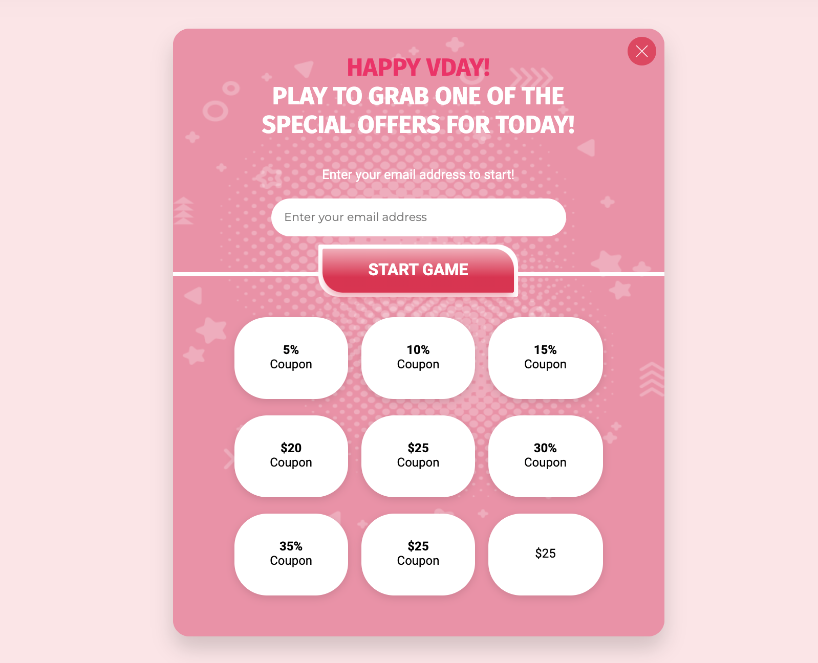Sevgililer Günü oyunlaştırma pop-up'ı: “MUTLU SEVGİLİLER GÜNÜ! BUGÜN İÇİN ÖZEL TEKLİFLERDEN BİRİNİ KAPMA ŞANSINI YAKALA!”