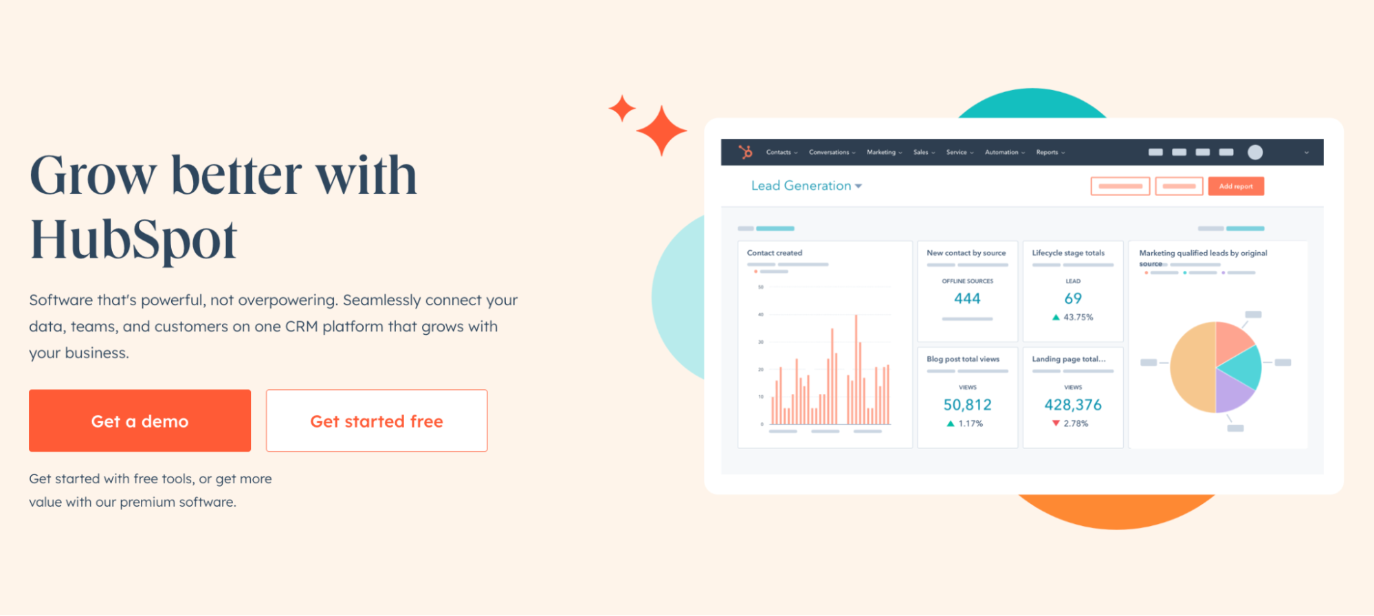 Benzersiz bir satış teklifi örneği olarak HubSpot'un ana sayfası