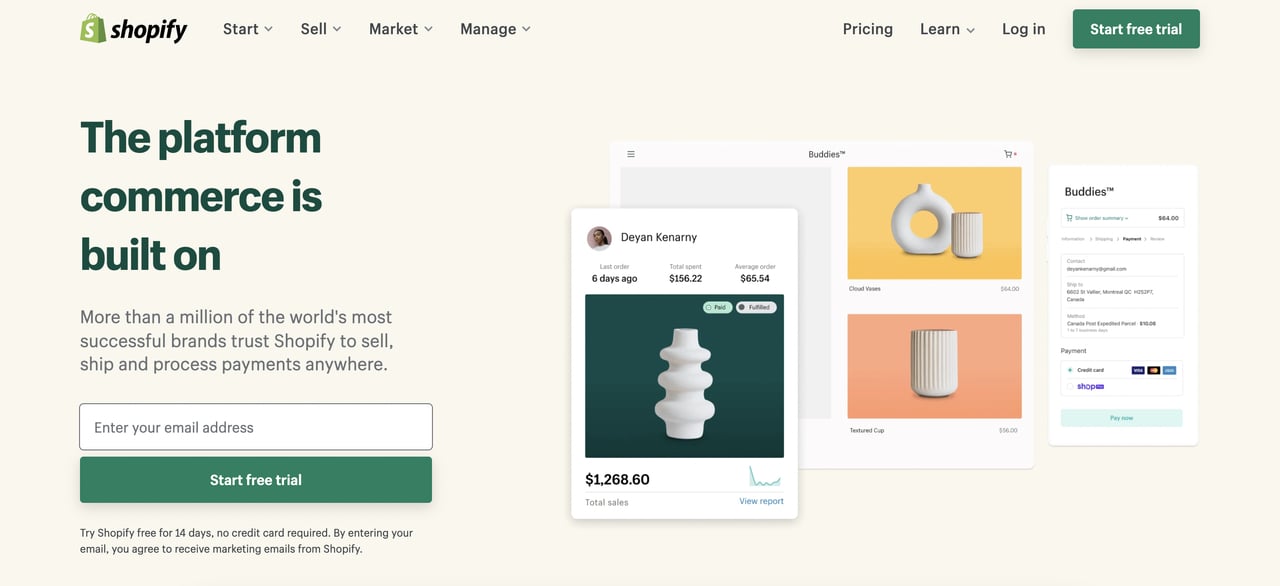 Shopify'nin benzersiz satış teklifi örneği