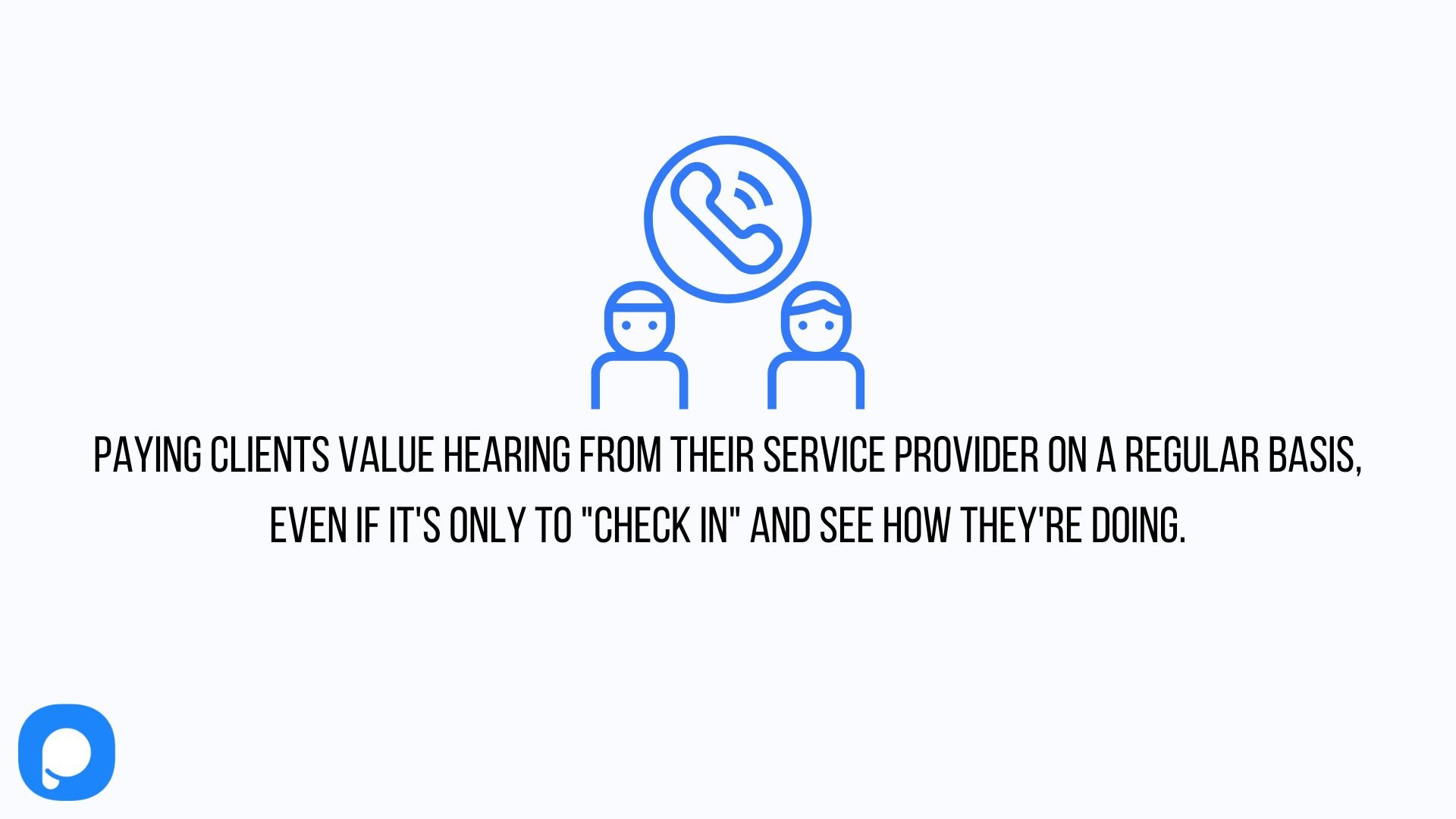 two human figures and a phone illustration in a bubble representing checking in with customers