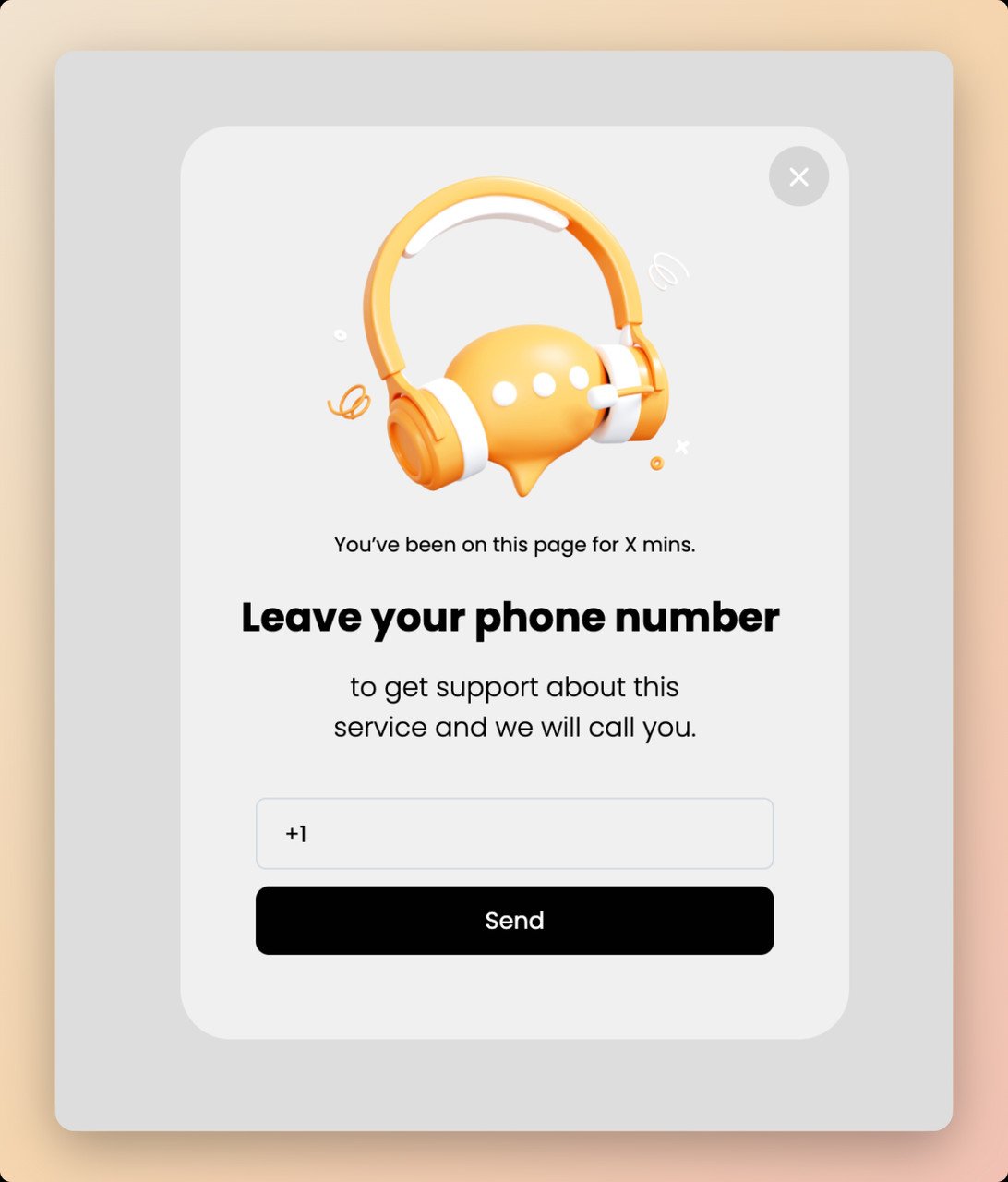 Popupsmart SMS popup template with headphone illustration asking visitors to leave their phone number