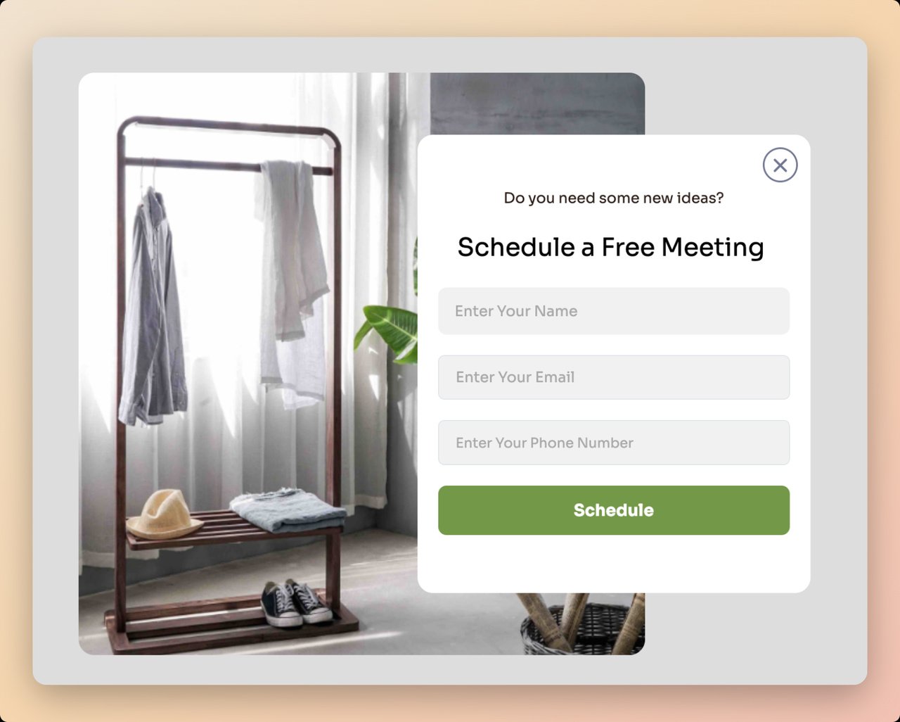 Popupsmart SMS popup template for scheduling a free meeting with clothes hanger image