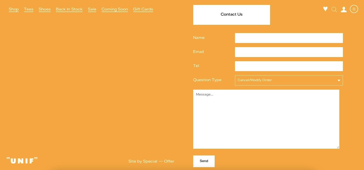 Unif contact form example starting with Contact us and consistent brand styling