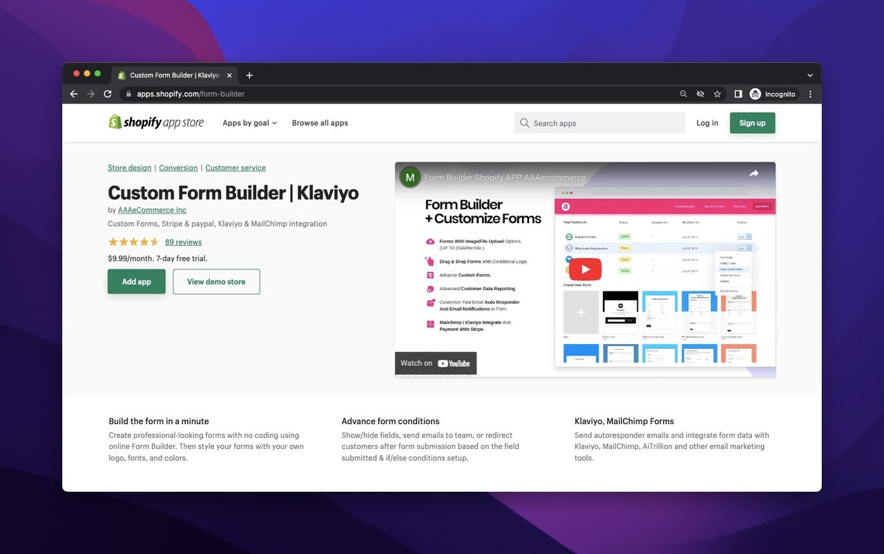 AAAeCommerce Form Builder in the Shopify App Store