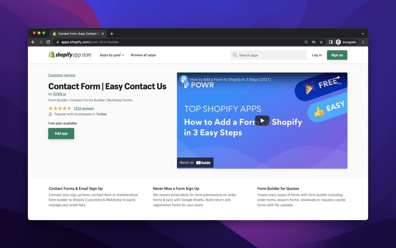  powr.io form builder in the Shopify app store