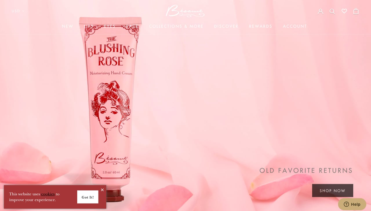 besame cosmetics shopify çerez bildirimi