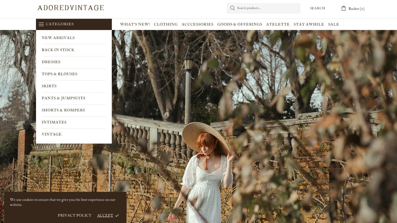 adoredvintage Shopify çerez bildirimi