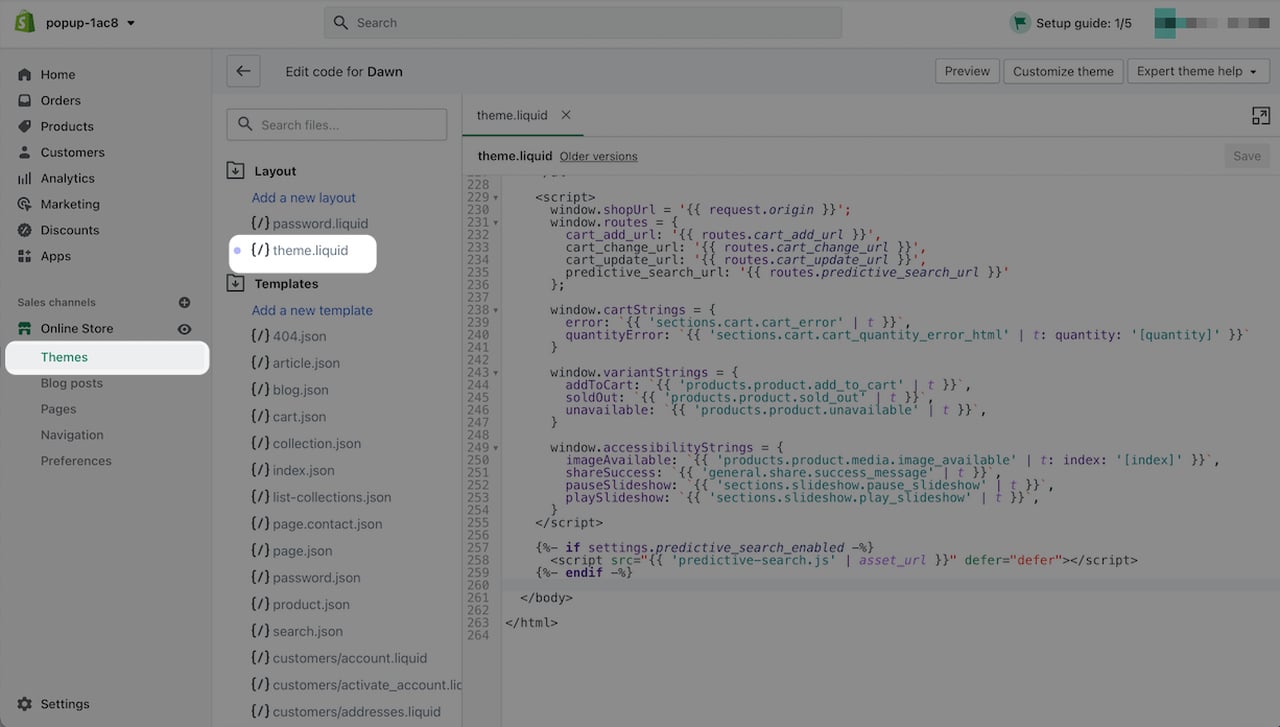 shopify'a çerez onayı kodu ekleme adımı 1