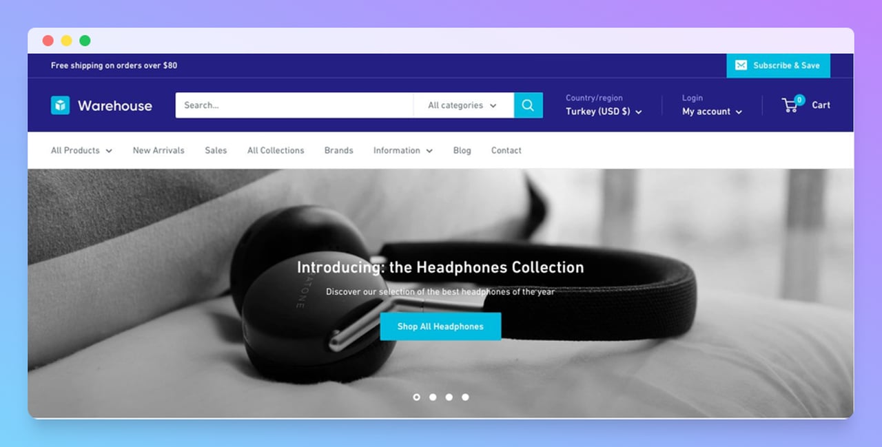 Warehouse adında bir Shopify teması