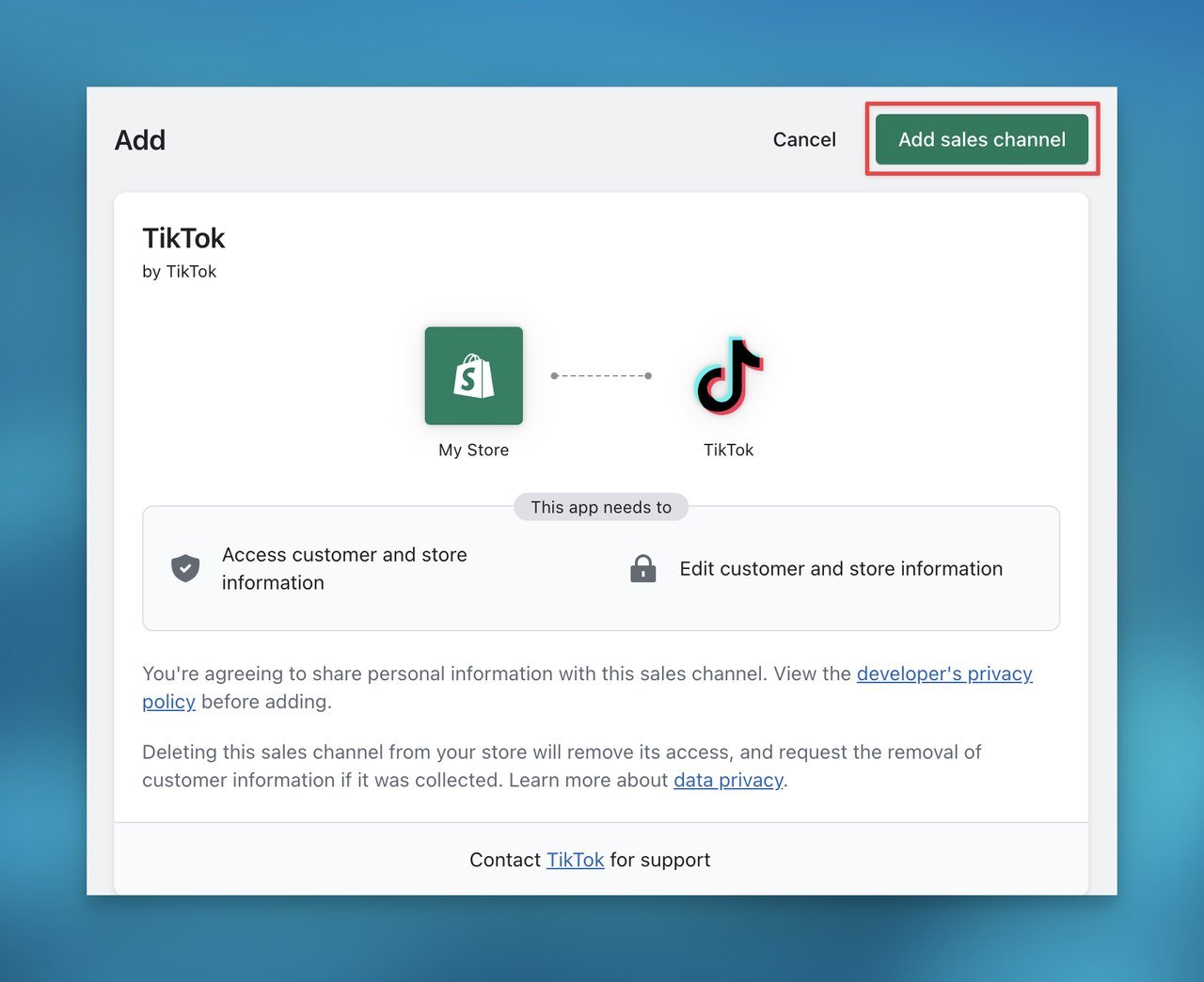 Shopify'de TikTok uygulamasını yüklemek için ikinci adım