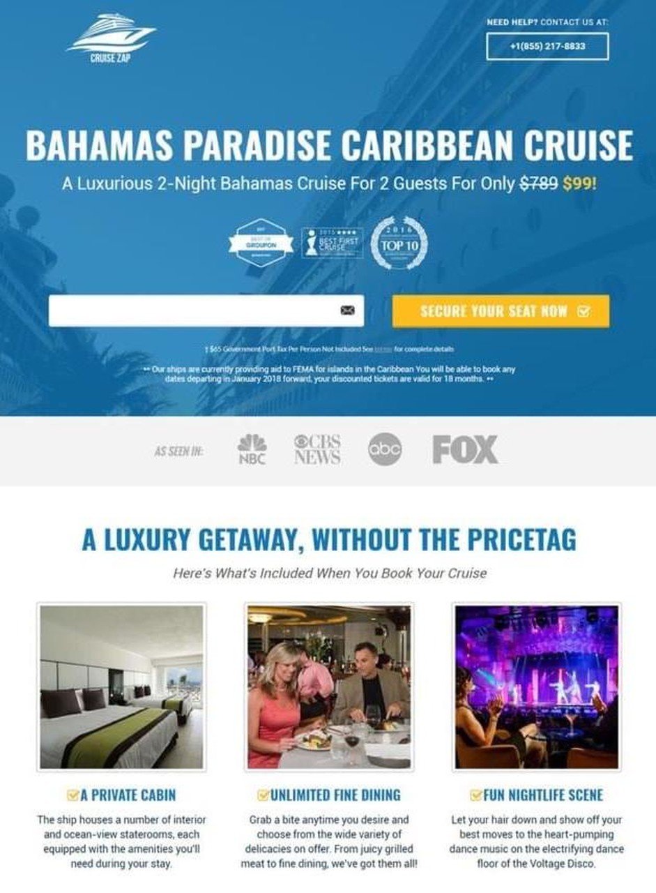 Cruise Zap landing page example