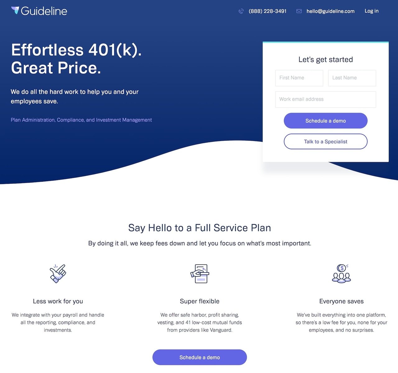 Guideline landing page example