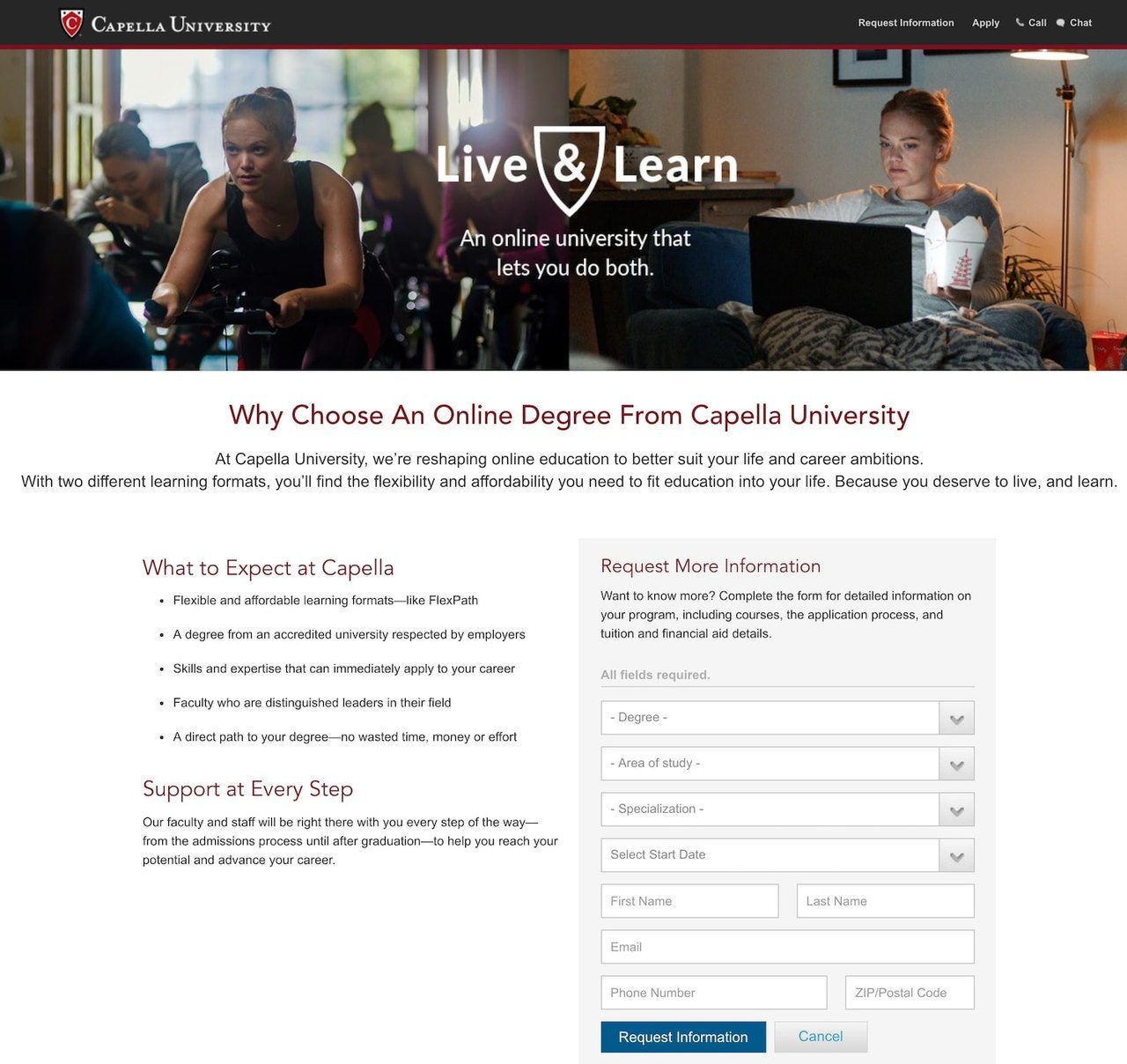 Capella University landing page example