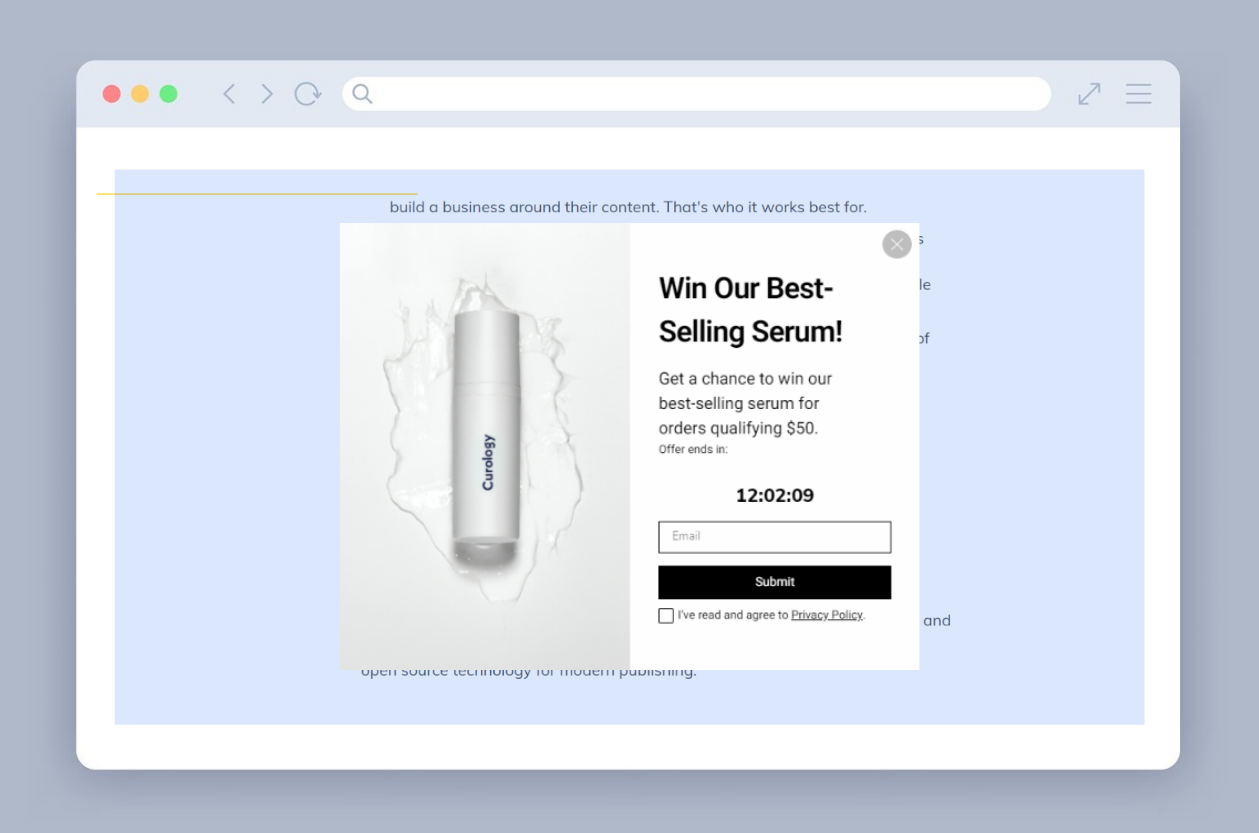 Popupsmart ile yapılmış geri sayım sayacı pop-up