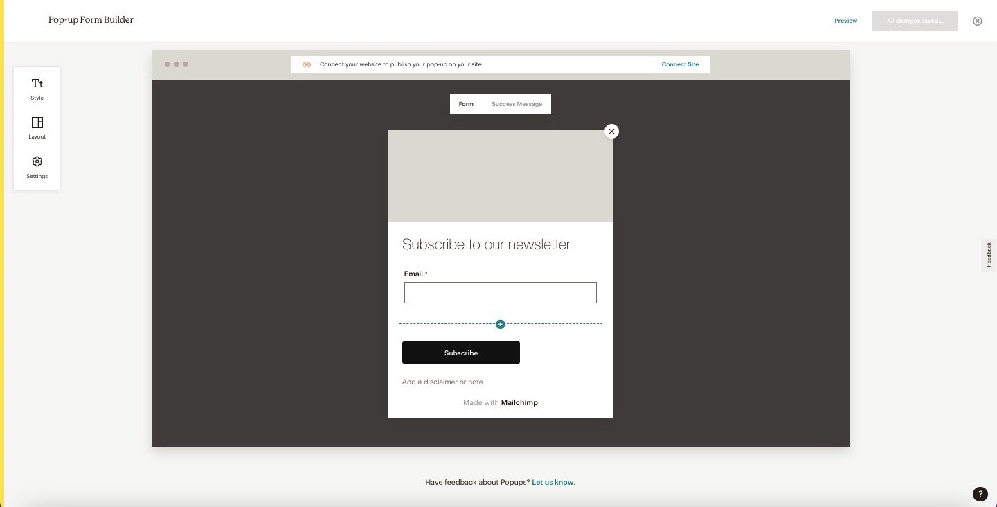 mailchimp açılır pencere oluşturucu