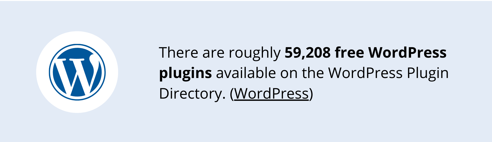 WordPress istatistikleri kapsamında yazılım logosu ile birlikte toplamda 59.208 wordpress ücretsiz eklentisi bulunduğunu gösteren grafik