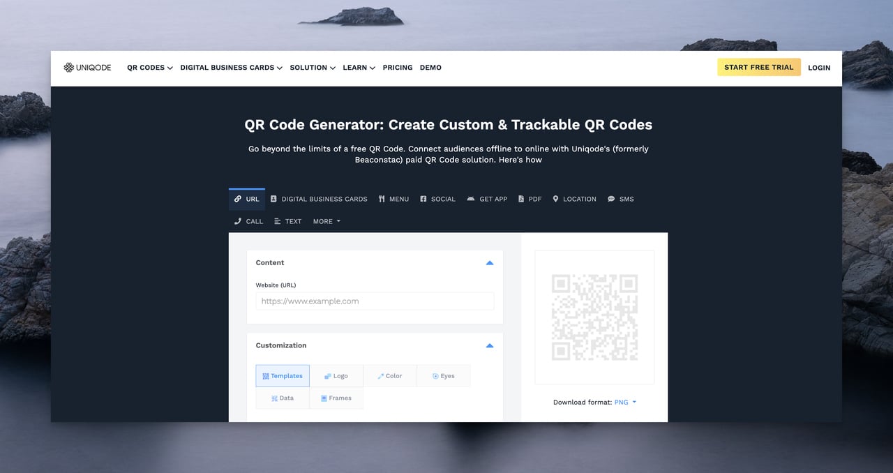 the landing page of Uniqode's qr code generator