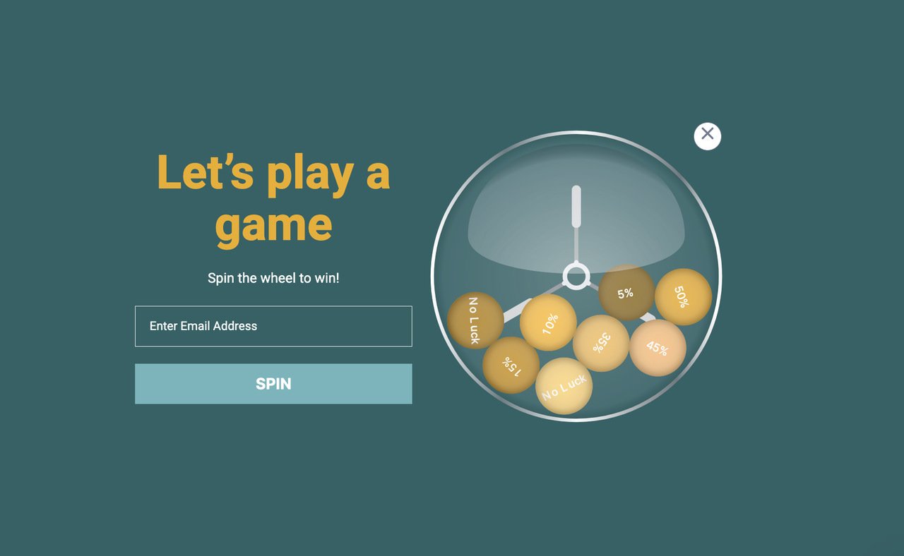 Bir gamification popup örneği, piyango topu indirim