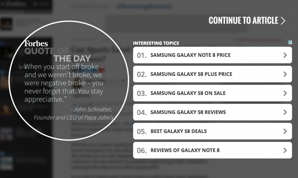 Forbes örneğinde araya giren popup