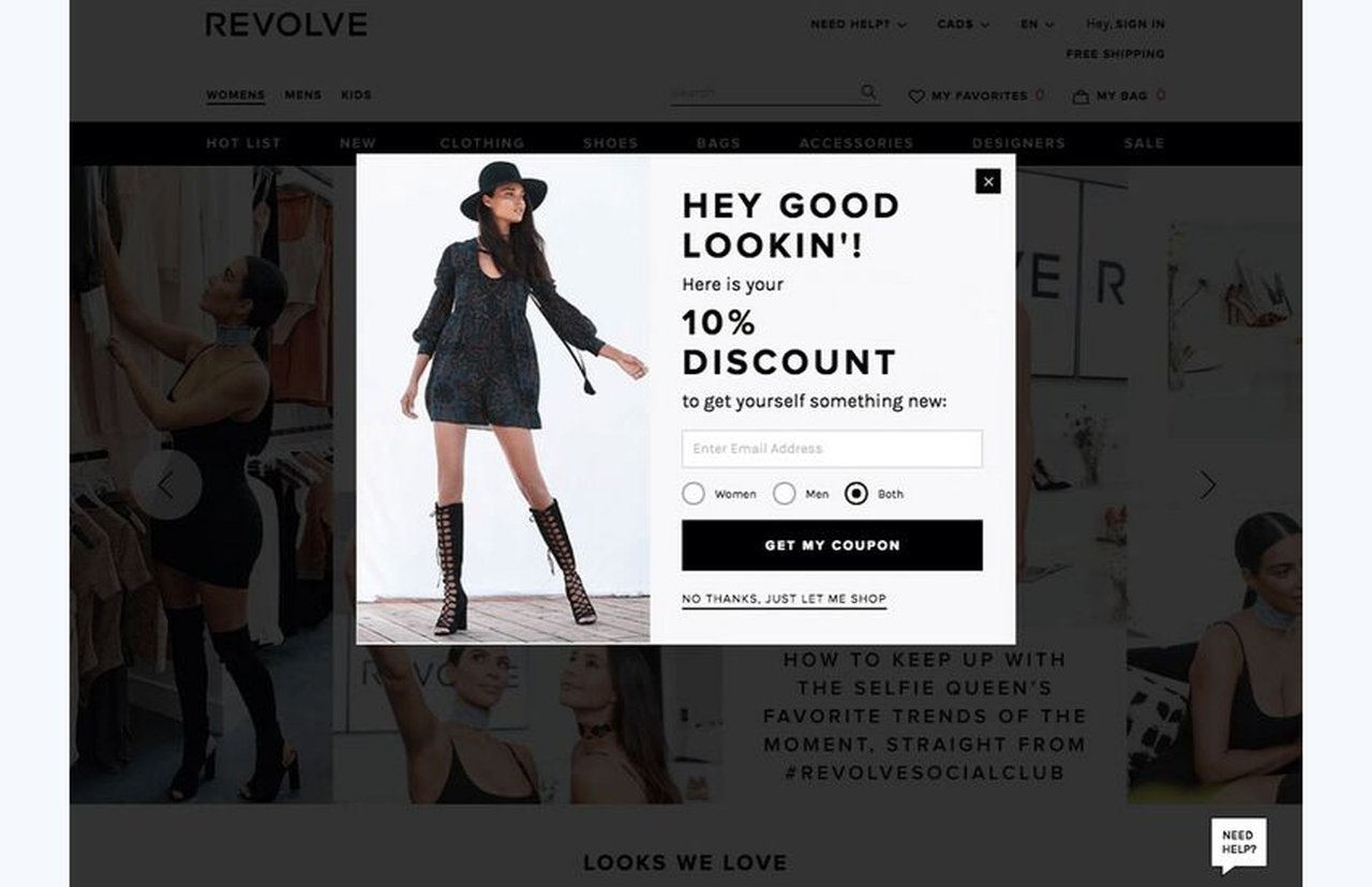 Revolve sitesinde overlay popup örneği