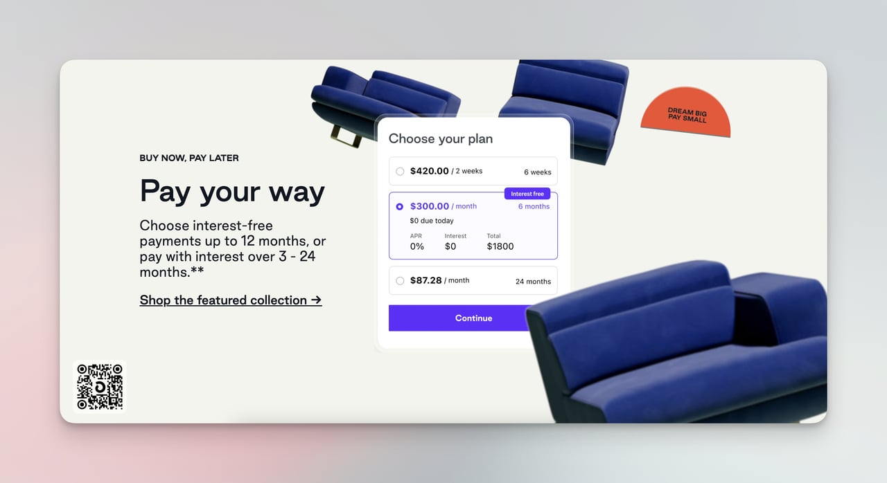 shop pay's buy now pay later feature on the website page