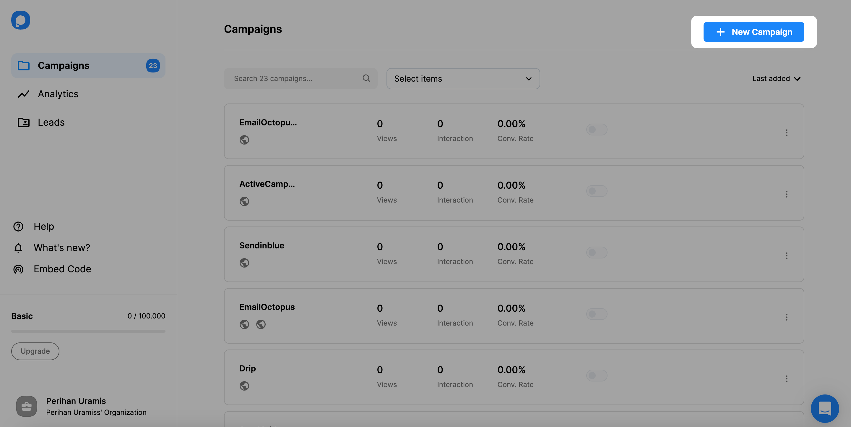 Create a new campaign in Popupsmart