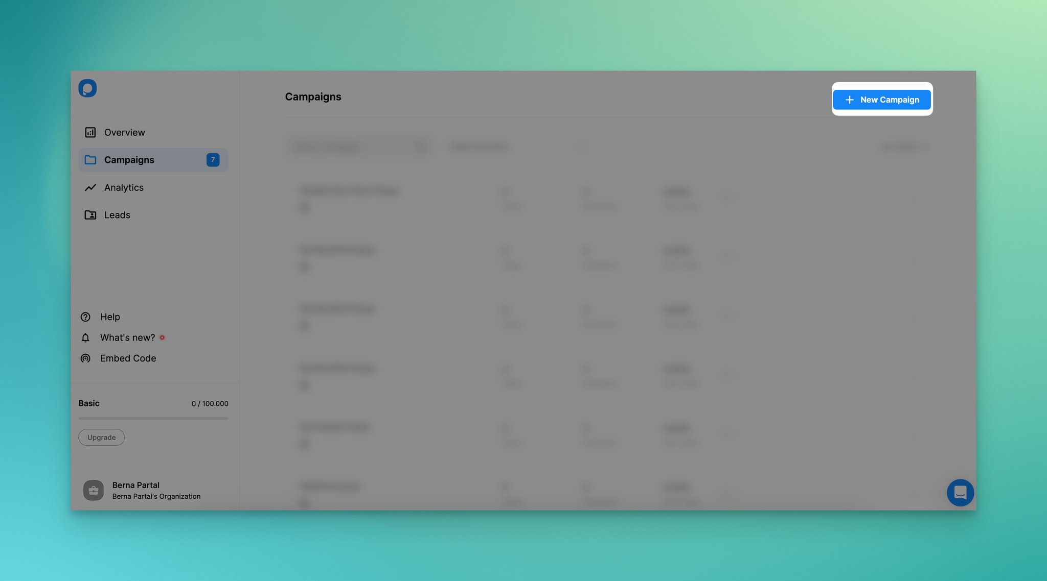 Creating a new popup campaign in the Popupsmart dashboard