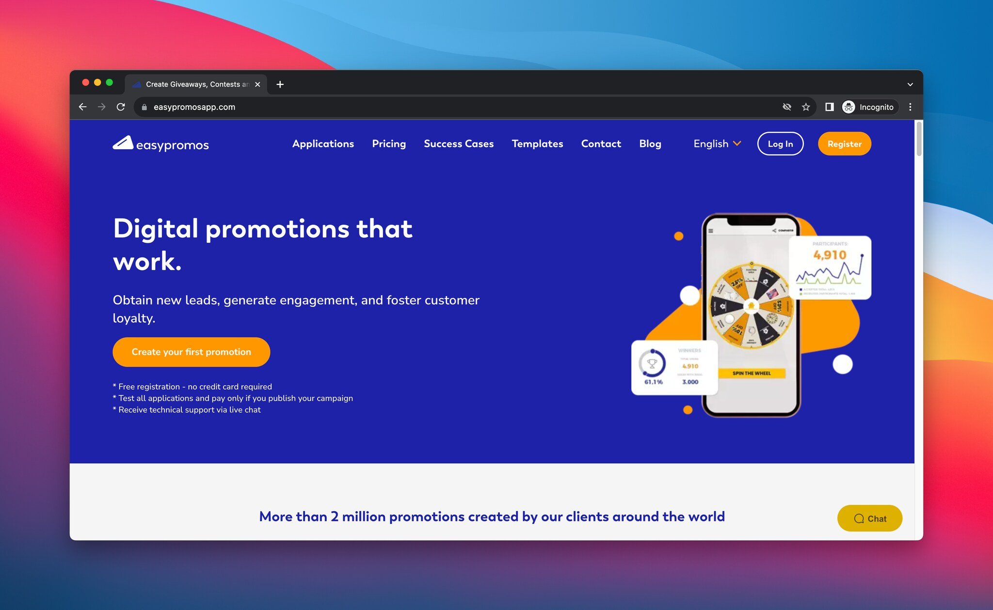 A screenshot of the landing page of Easypromos, a giveaway tool