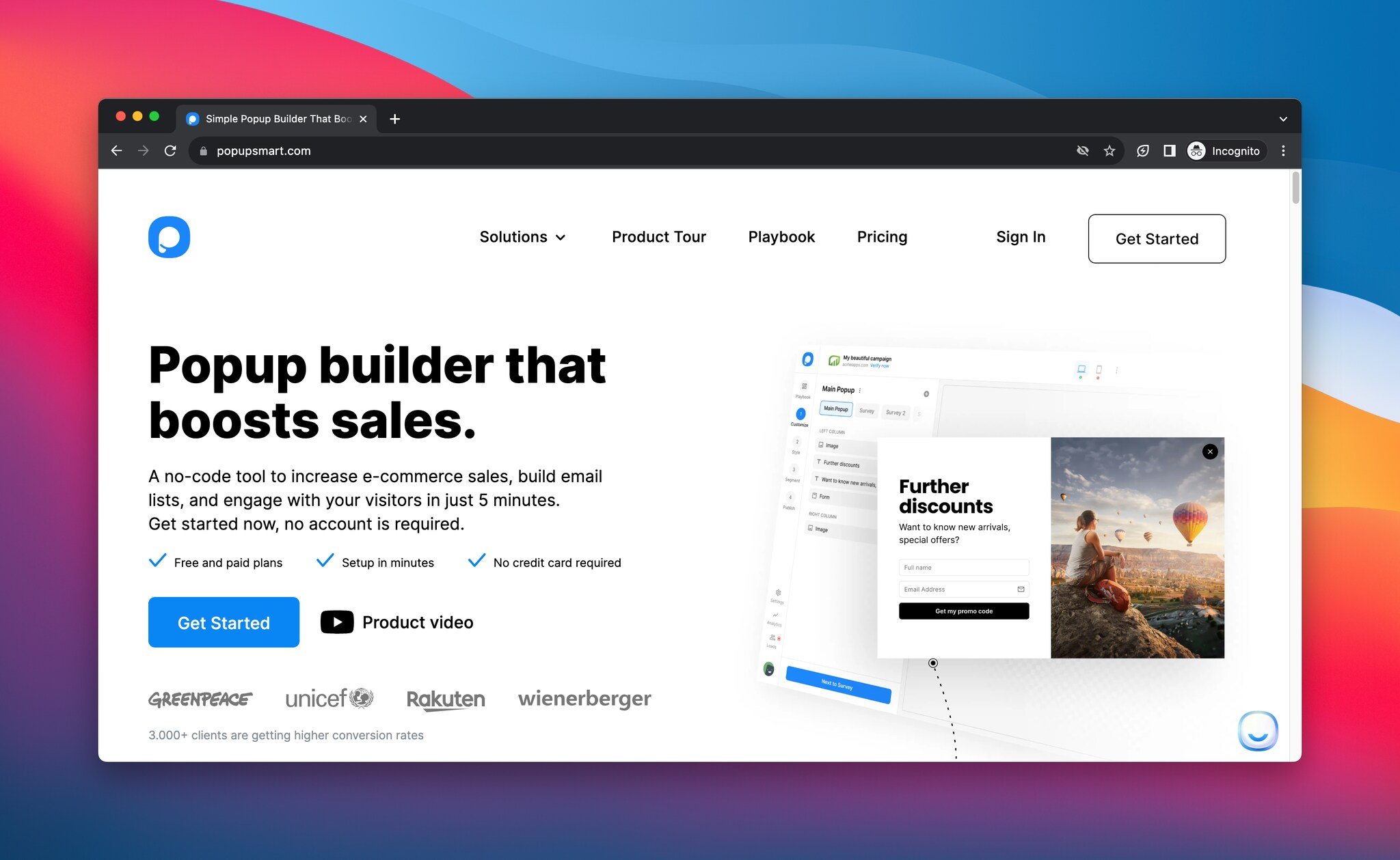 A screenshot of Popupsmart's homepage