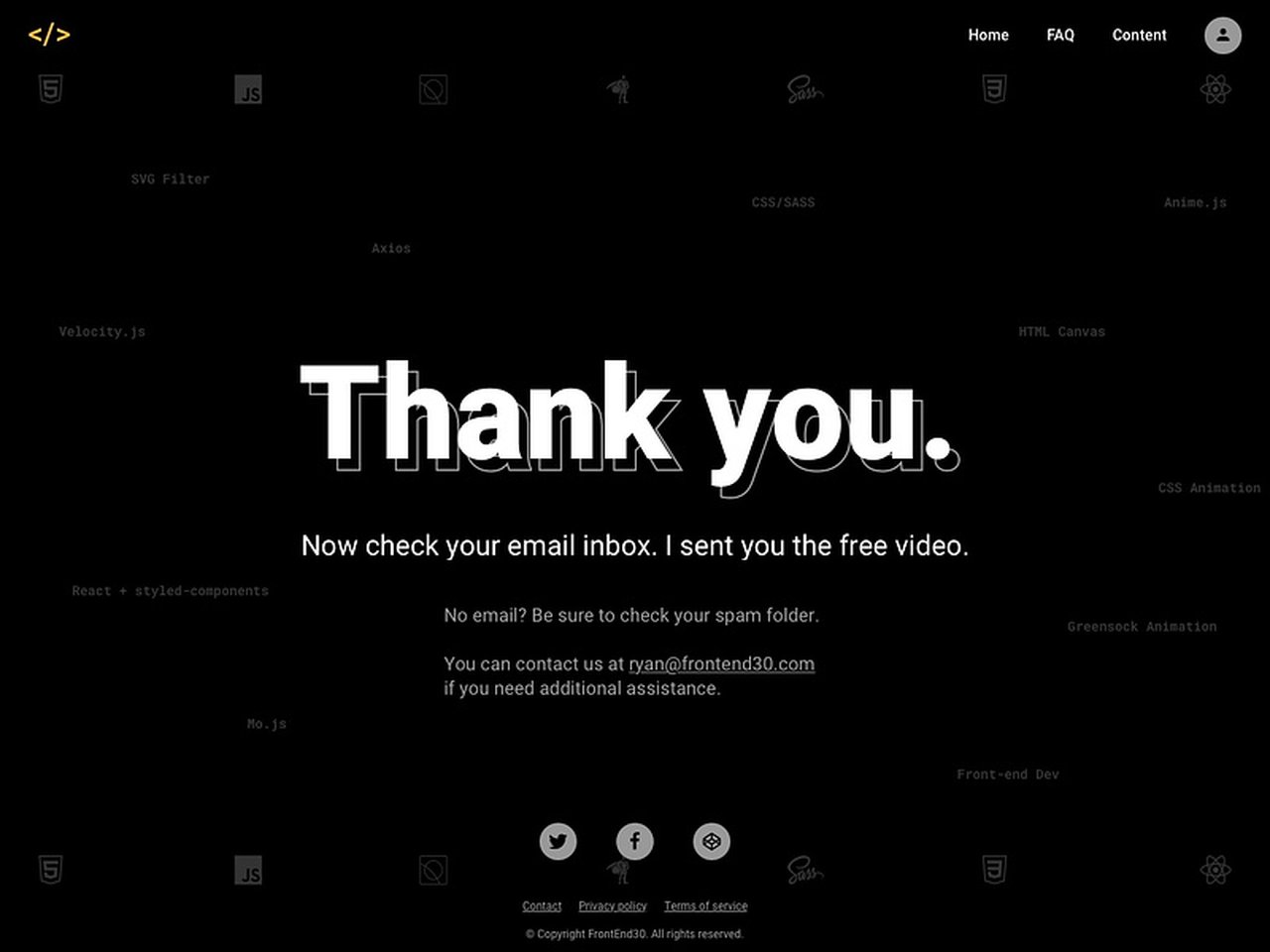 FrontEnd teşekkür sayfası örneği