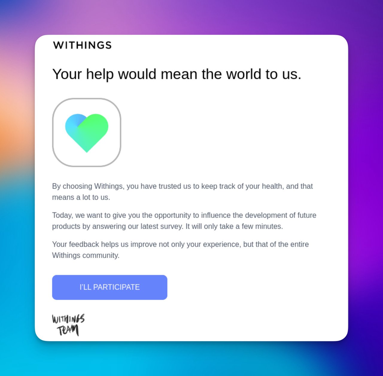 Withings inceleme e-postası